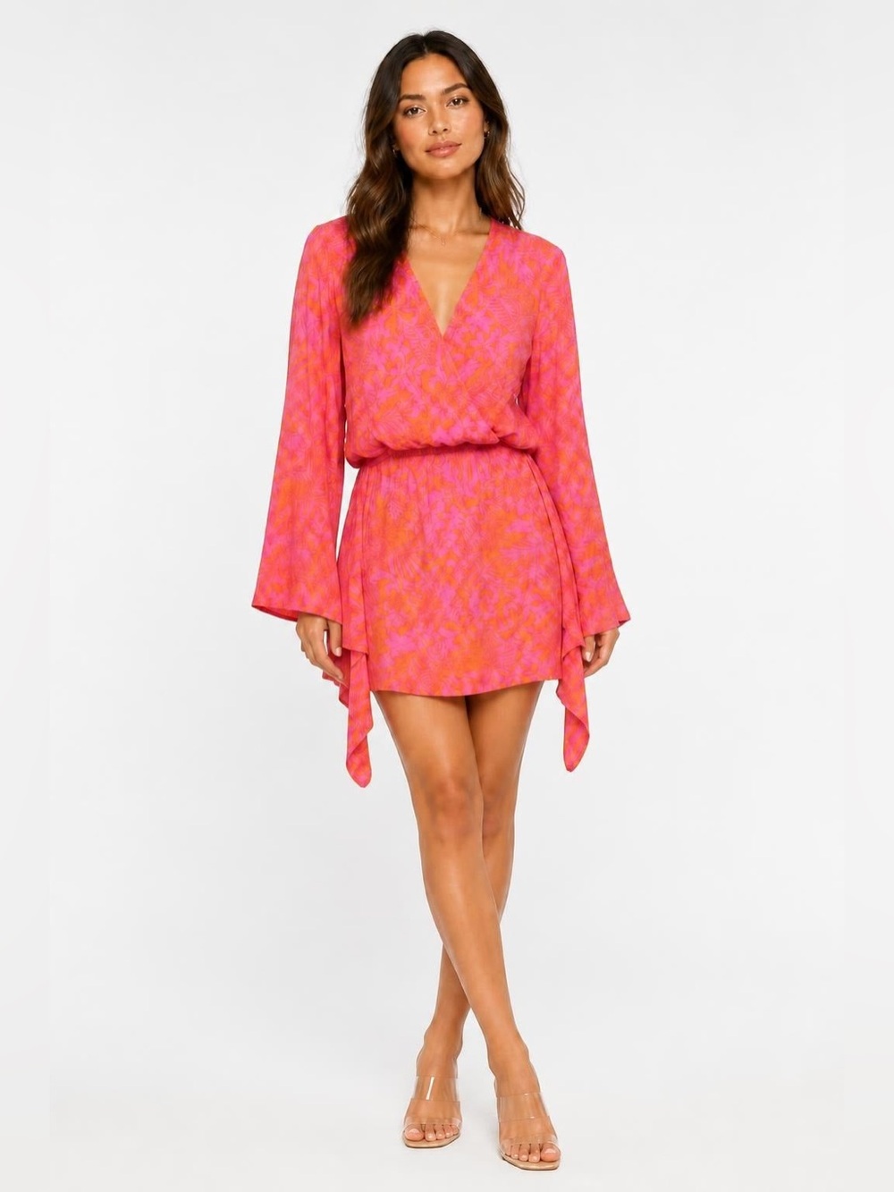 NWT L*Space Kristy Pink Orange Long Sleeve Swim Cover Up L